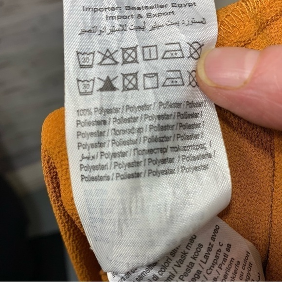 Jacqueline De Yong Rusty Orange Crepe Blouse Mandarin Collar Long Sleeves 36 EU - Picture 13 of 14